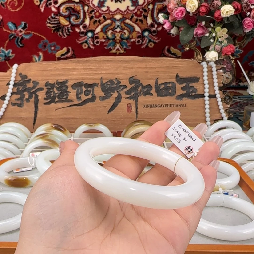 和田玉未镶嵌手镯新疆和田玉羊脂白玉手镯柔光圆条灵动