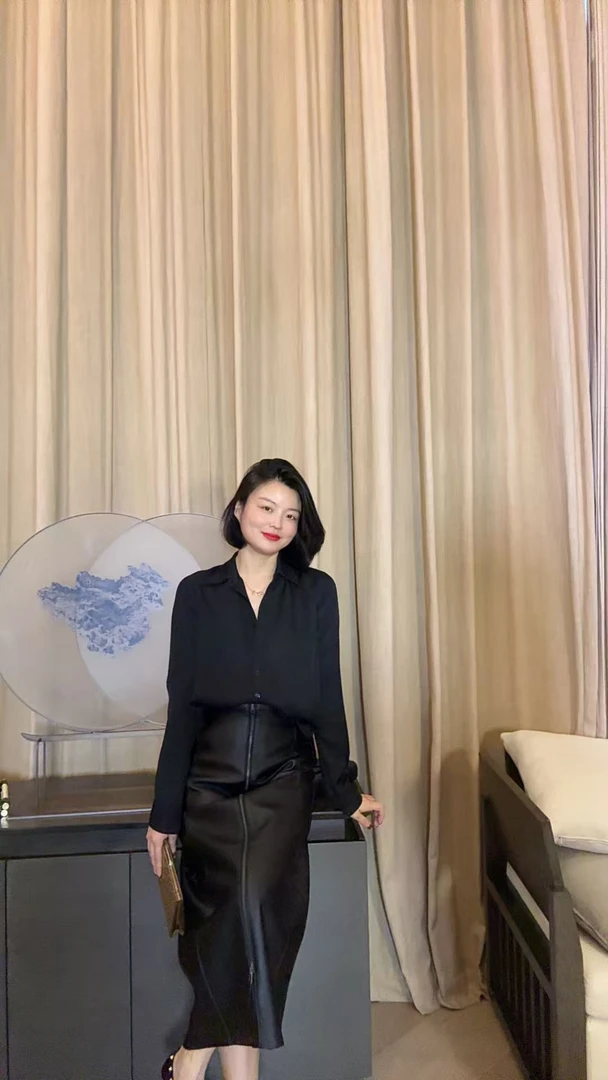 TANTAN 显瘦气质黑色宽松百搭衬衫HR 2518