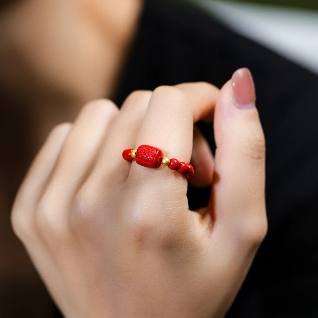 含辰砂工艺品【明净】4mm朱砂 五条经纹款 戒指my