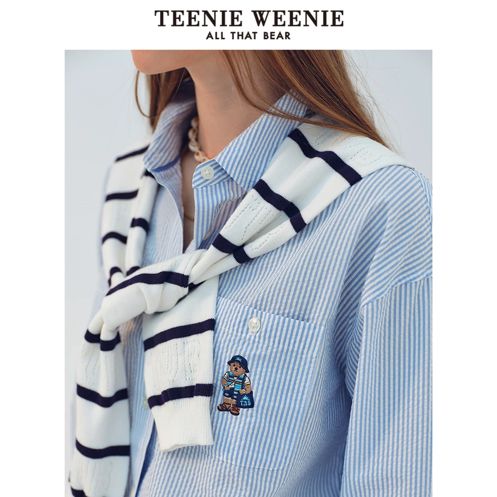 TeenieWeenie小熊24撞色条纹镂空提花披肩度假穿搭女TTKN246517N