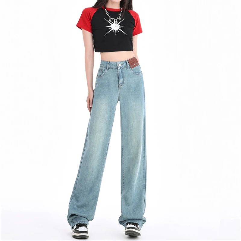 100%莱赛尔薄款牛仔裤女2025夏季宽松垂感直筒显瘦阔腿拖地裤