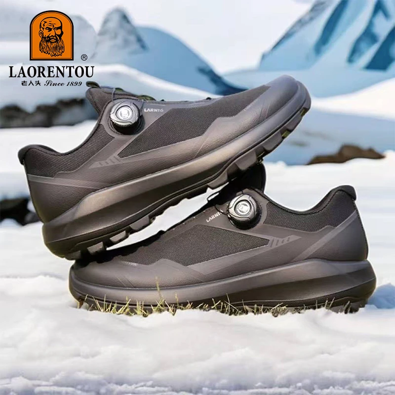 老人头2025加绒款休鞋男士透气旋钮跑鞋轻便耐磨低帮鞋防水减震