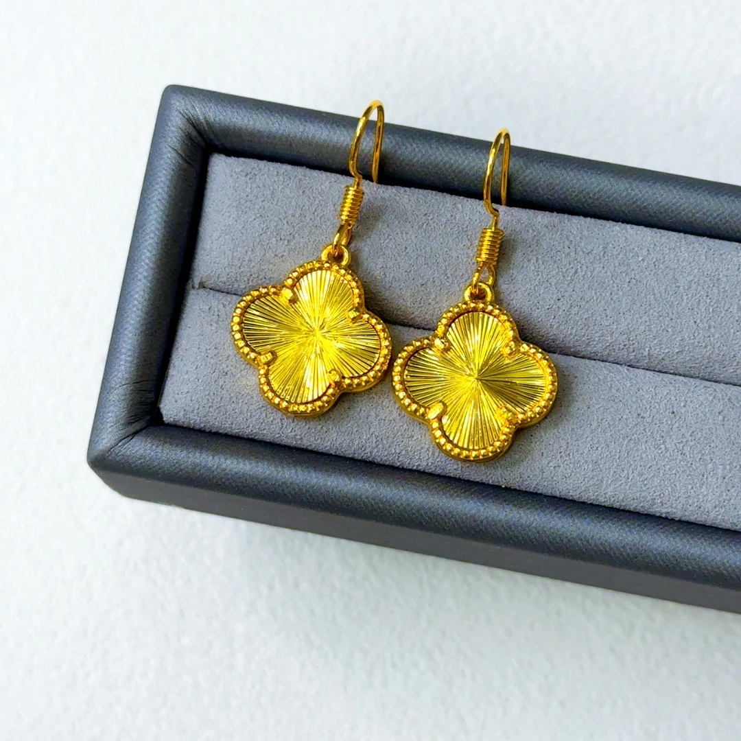 高定精工四叶小草拉丝耳钩F034