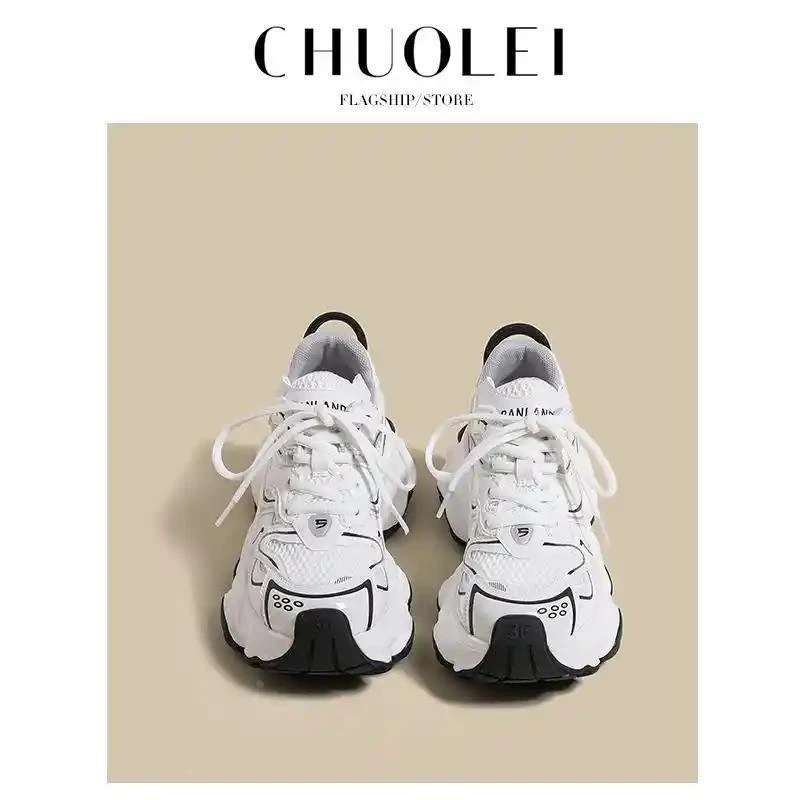 夏季新款女士银色透气网面薄款显脚小厚底老爹鞋适合2025年穿搭时