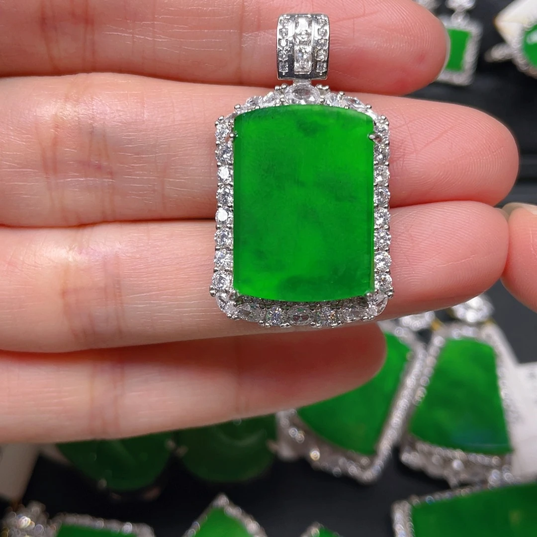 吊坠(不含链)银S925镶嵌翡翠吊坠