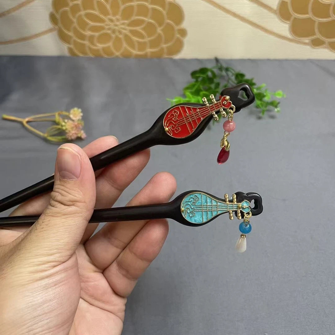 琵琶黑檀木发簪发钗新中式头饰发饰简约素雅簪子古风盘发簪步摇