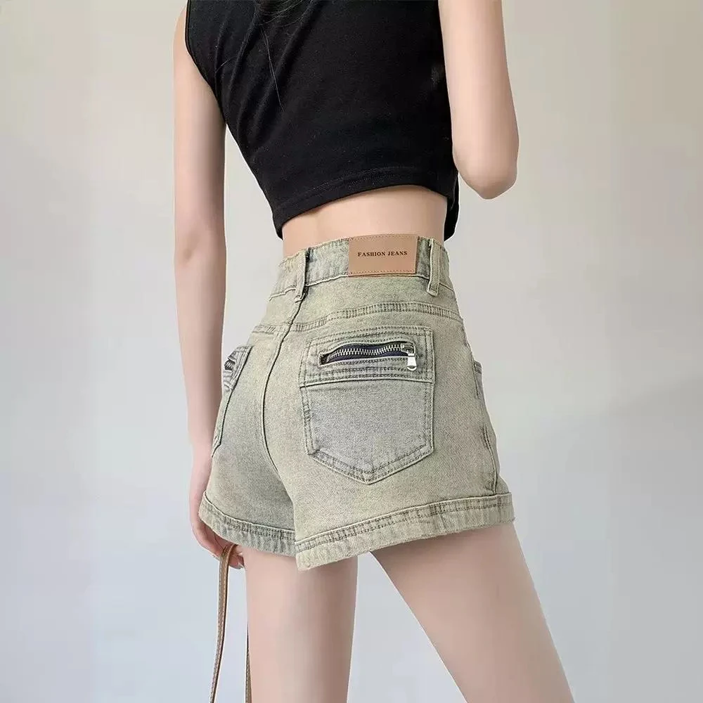 辣妹复古美式辣妹牛仔短裤女夏季新款小个子高腰a型女款阔腿短裤