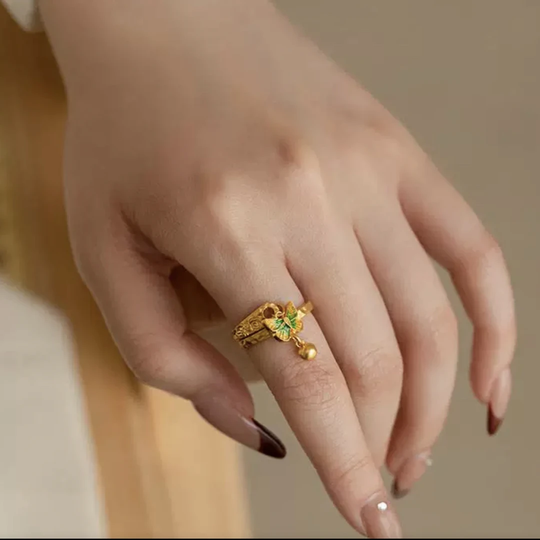 合金珐琅戒指 小众Dlzea时尚新款金色小滴溜珐琅彩蝴蝶戒指首饰女