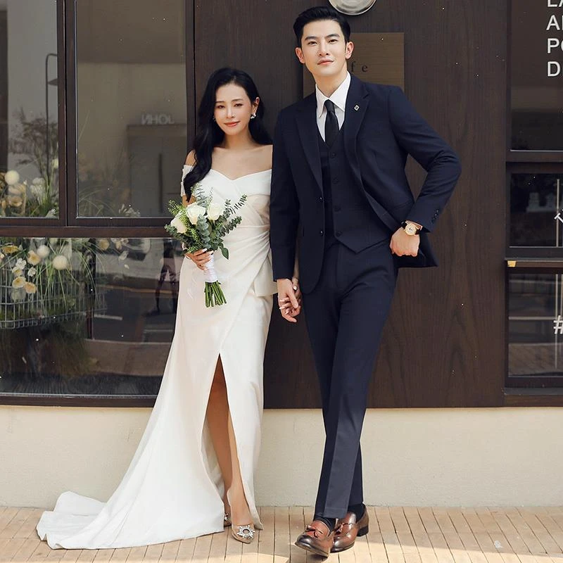 西服套装男三件套春秋大码喜爸爸外套英伦修身痞帅新郎结婚礼服潮