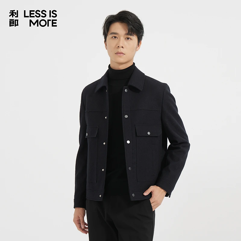 利郎[舒适柔顺]冬季翻领毛呢保暖经典暗提花商务毛呢上衣外套男生