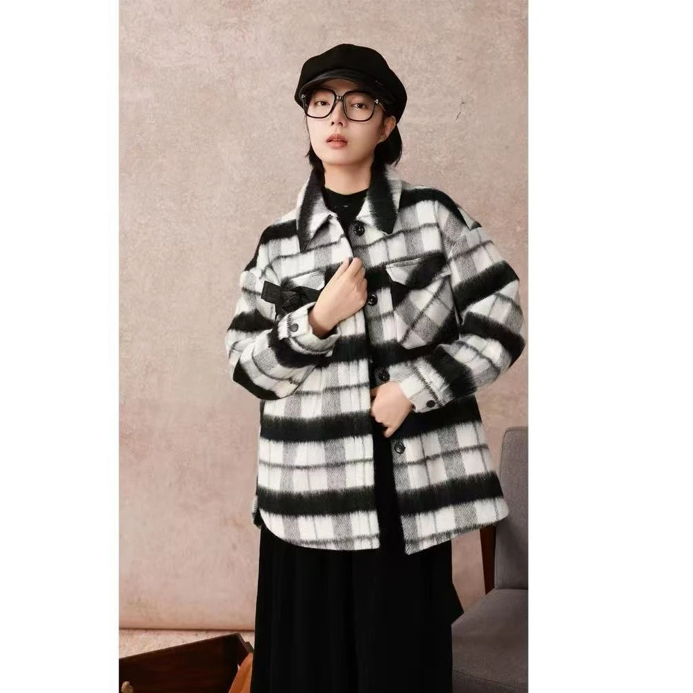 0559 格子外套新款宽松设计复古秋冬洋气上衣丝袜房
