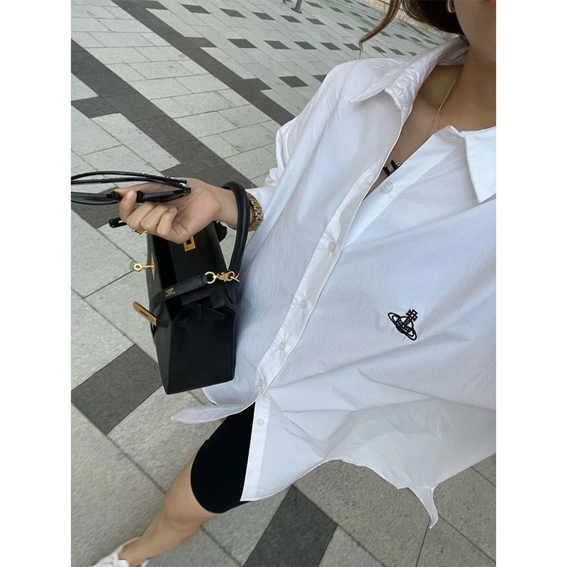 星球刺绣定制款衬衫女2025春季新款长袖宽松廓形衬衣百搭高级上衣