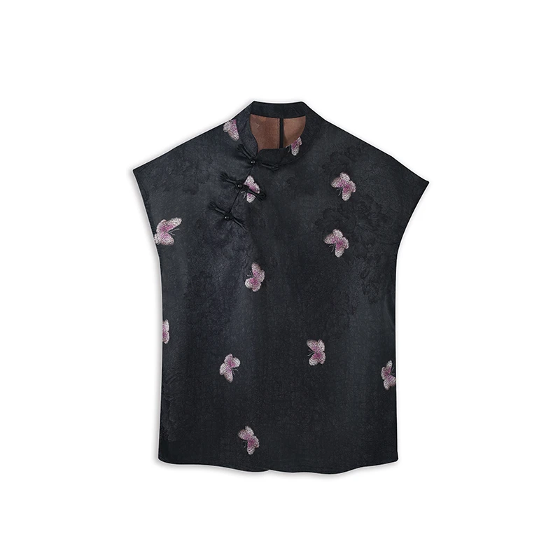 【粉序】2025年新中式打底衫旗袍领气质款打底衫无袖提花