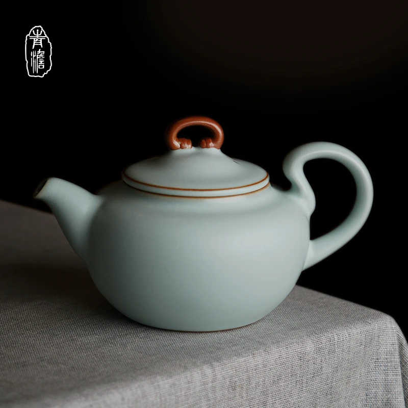 青澹悠然壶275ml开片可养原矿陶瓷景德镇汝瓷冰裂釉青瓷礼盒装