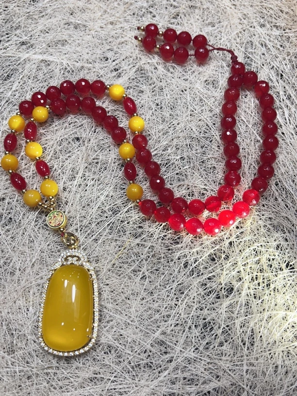 Y769 精品设计款红景天X胆玛瑙项链10mm切角工艺