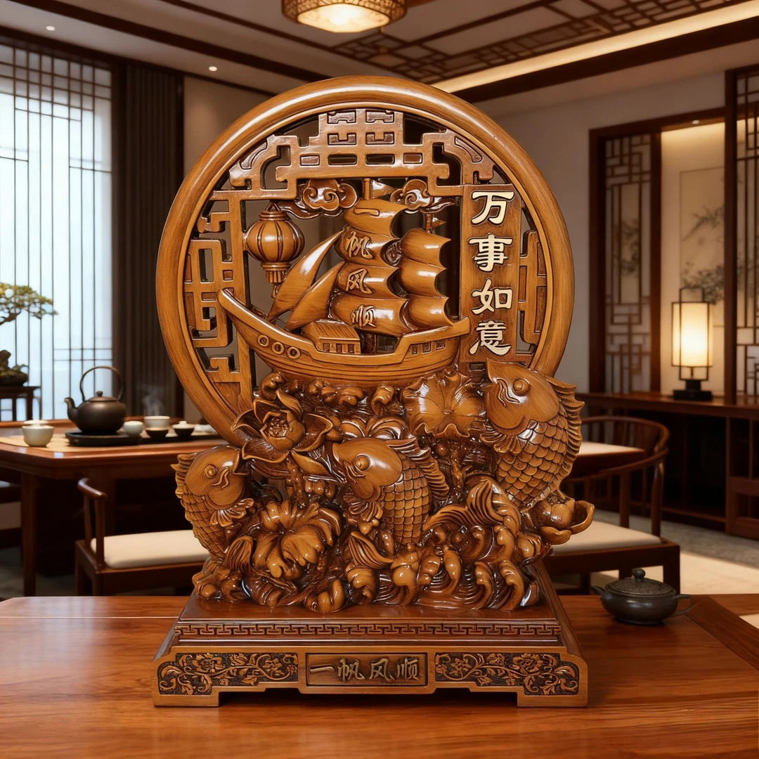 (一帆风顺) 新中式客厅茶室送礼开业高档摆件XDH 约高32*长27cm