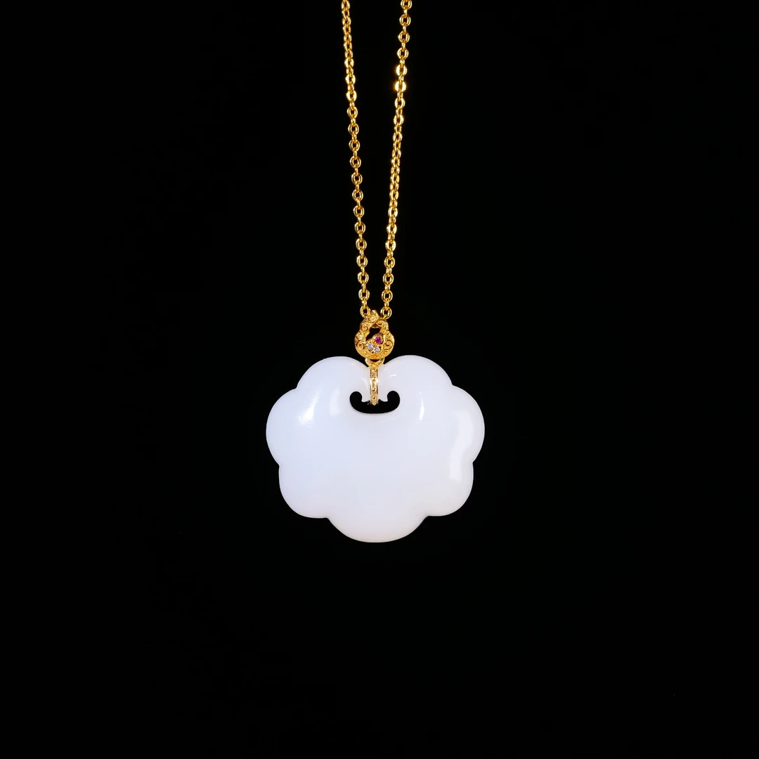 【小雨来了】18k金镶嵌和田玉白玉如意吊坠 挂坠 多样性发一件