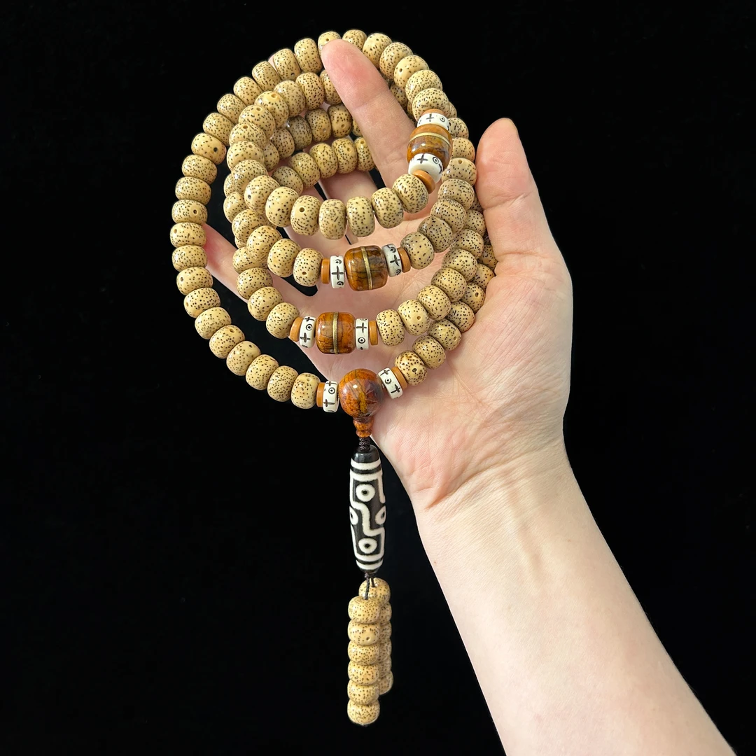 星月菩提8年陈籽老料12x8藏式桶珠原生态正月108+12颗脖挂文玩