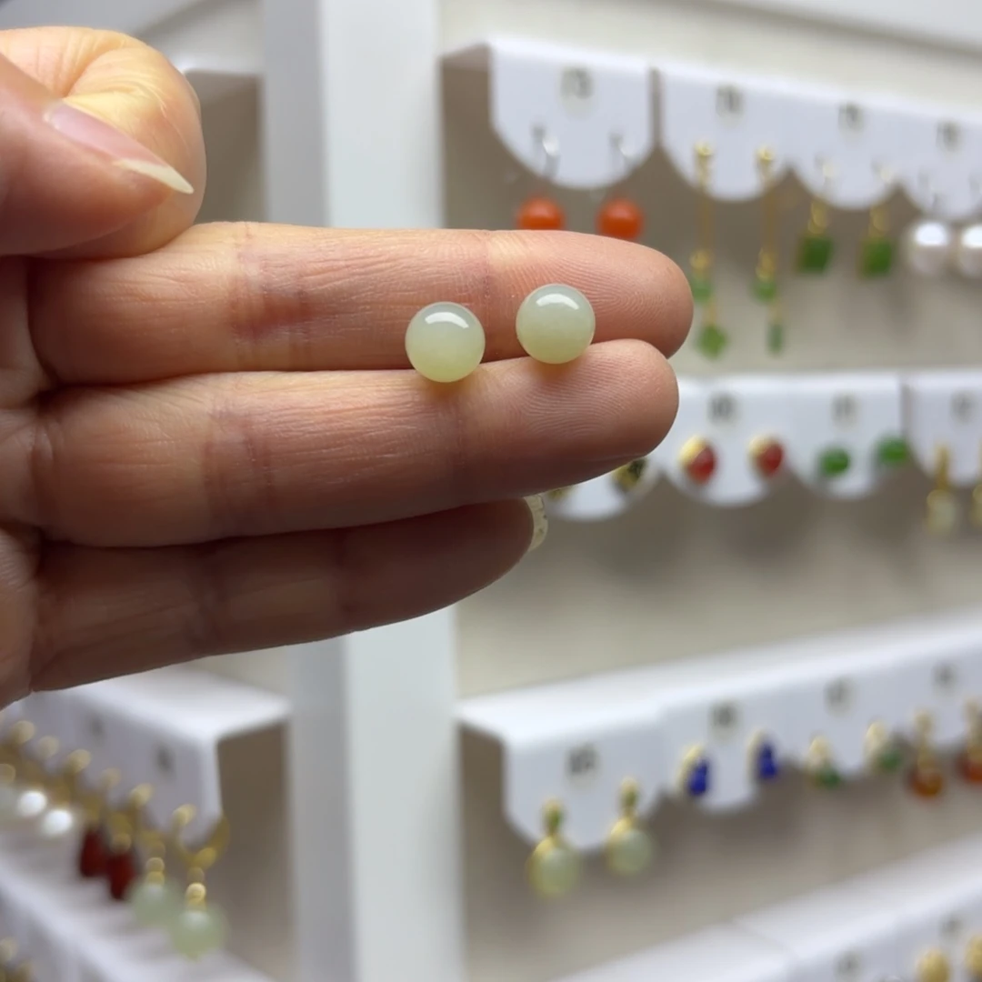 和田玉银S925镶嵌耳饰