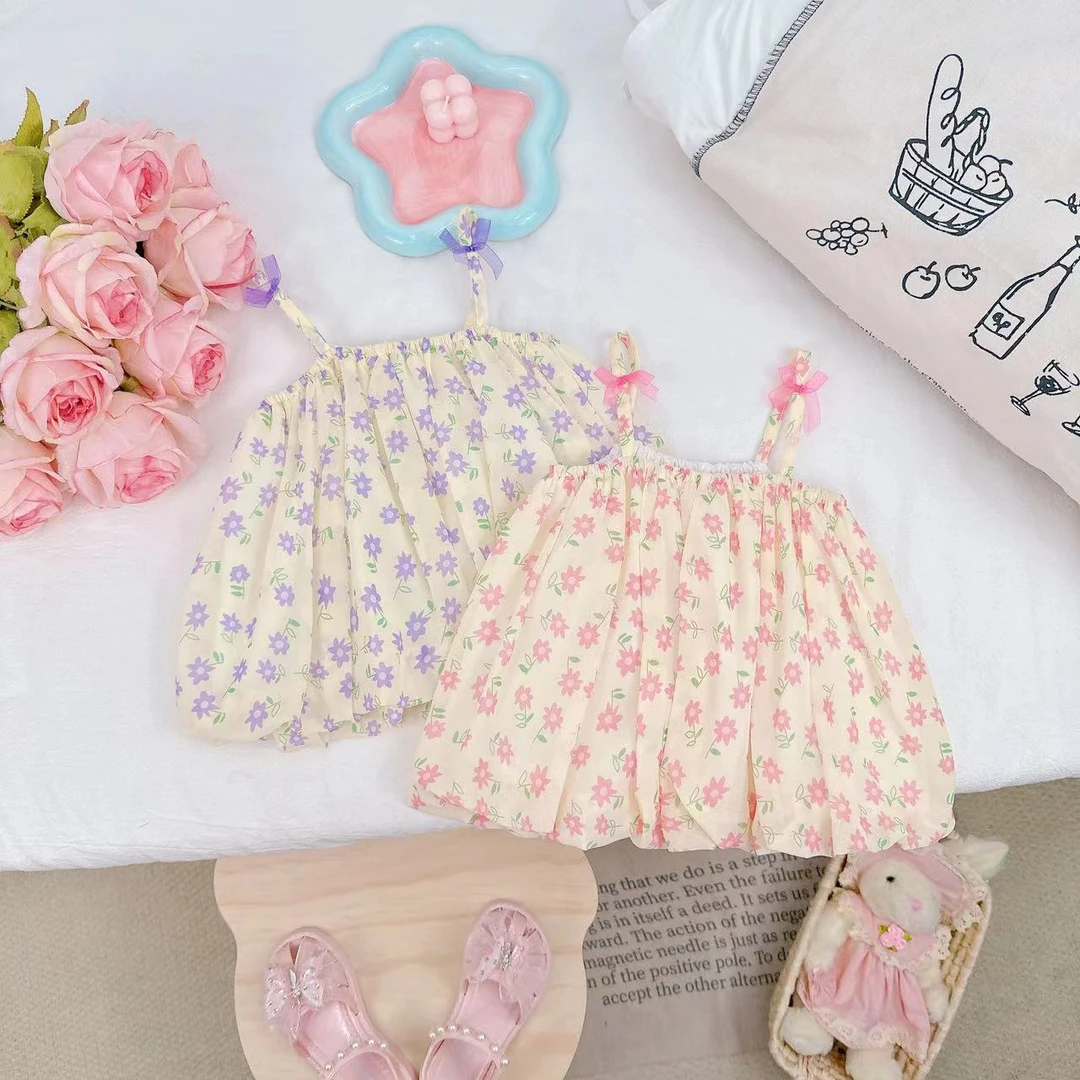 夏款新款女童可爱满印小花吊带花苞上衣.D-XA287