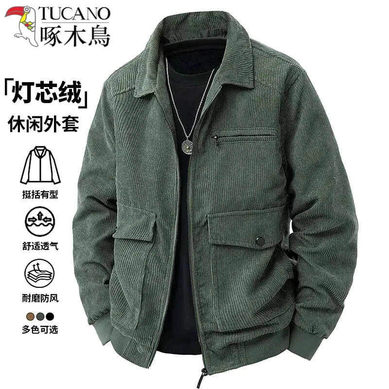 啄木鸟灯芯绒外套男士春秋季痞帅高街翻领百搭工装休闲夹克上衣服