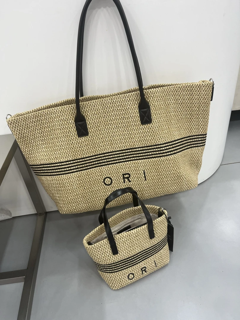 2025新款真皮女包编织手拎托特包大容量藤编拉菲草通勤包沙滩包