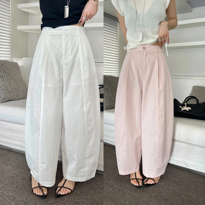 夏季新款宽松高腰显瘦百搭阔腿裤女慵懒风洋气休闲裤九分裤气球裤