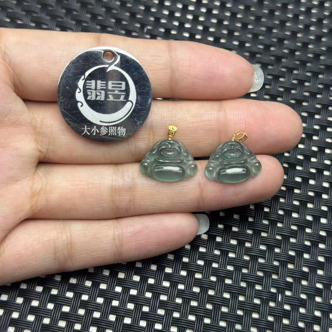 翡昱-B2-16921-天然A货翡翠佛公吊坠18K金扣-多样性发其一C