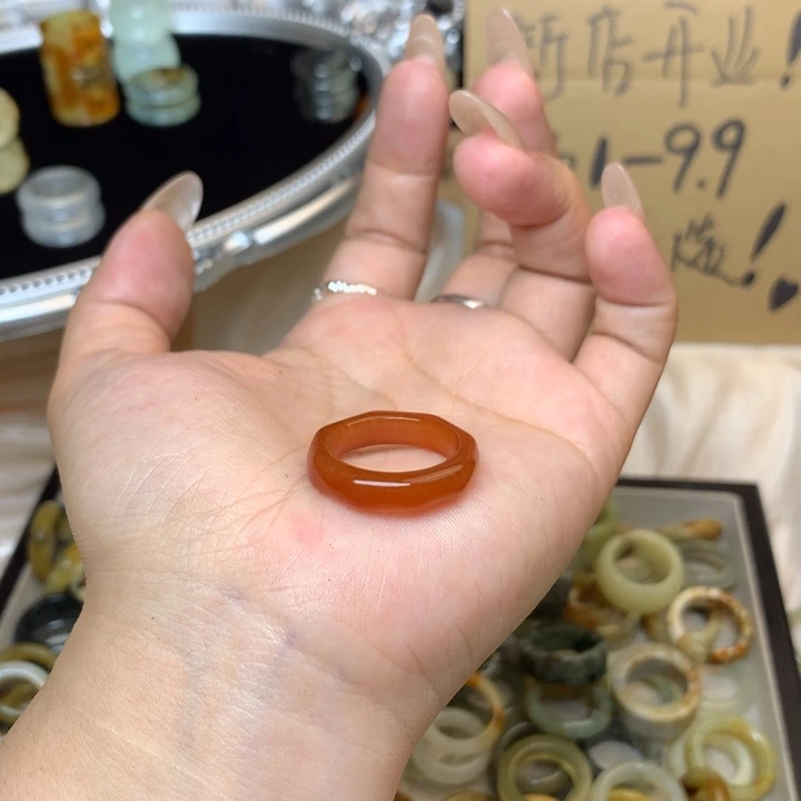 奶***吖合金蛇纹石玉戒指