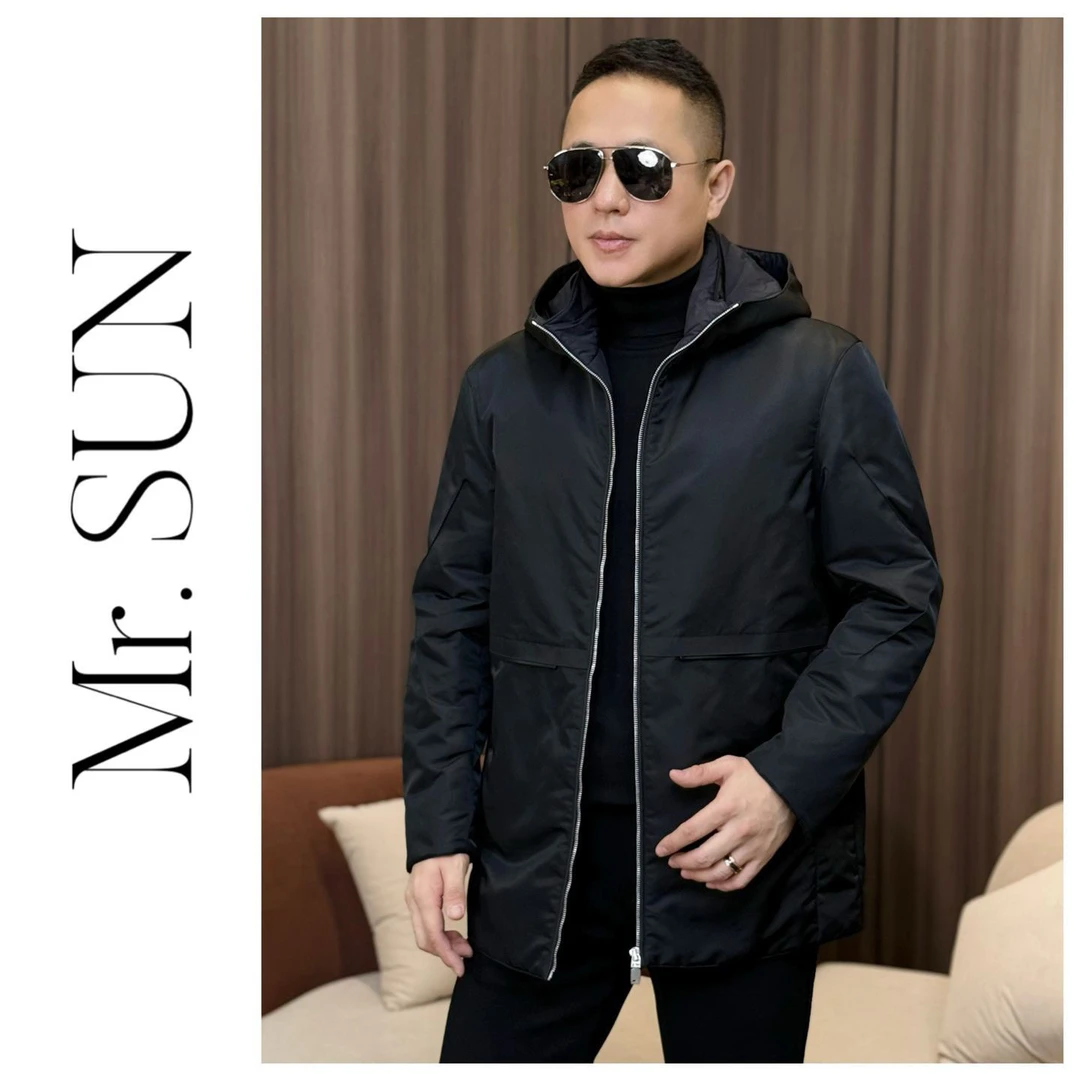 孙先生男装｜都市户外男款桑蚕丝棉服连帽一手长棉外套878212