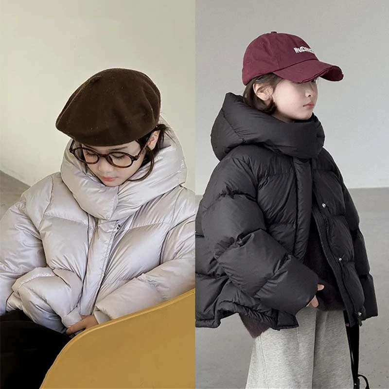 90白鸭绒女童冬季保暖时尚百搭连帽羽绒服儿童洋气宽松羽绒外套潮