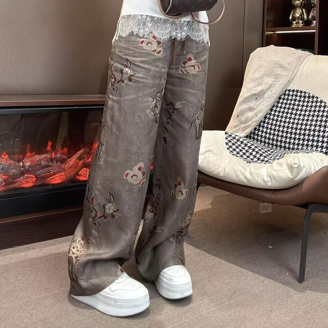 【沐木家】小众设计款象神衔花图提花织金直筒阔腿裤93828