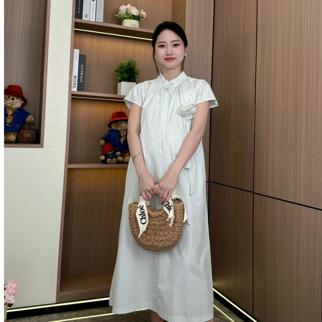 孕妇哺乳新中式国风精致薄荷曼波绿色连衣裙女夏高级感气质长裙