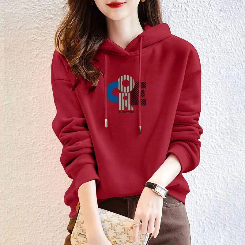 红色连帽卫衣女士2025秋季新款洋气减龄上衣休闲宽松大码外套秋冬