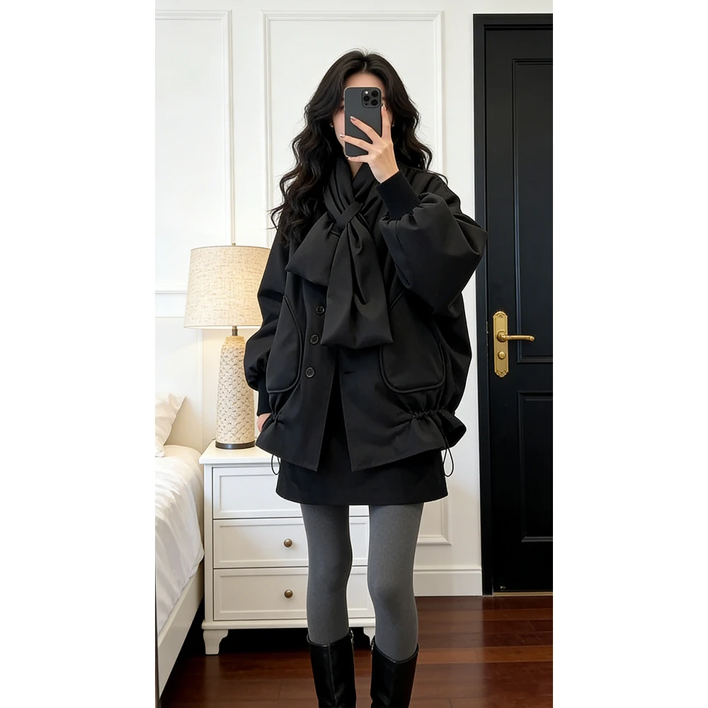 parkyeon韩版保暖加厚棉衣棉服新款抽绳设计感时尚潮流百搭外套