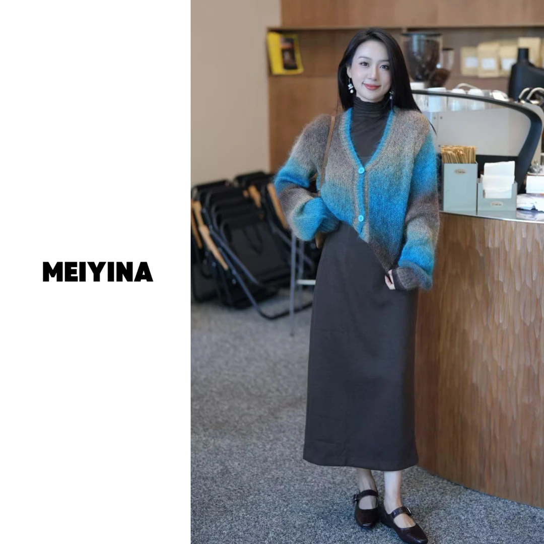 MEIYINA定制 经典羊毛醋酸直筒后开衩半裙