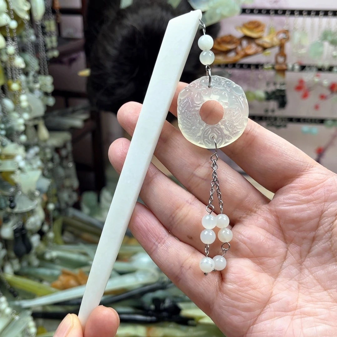 岫玉未镶嵌发饰长度16厘米左右