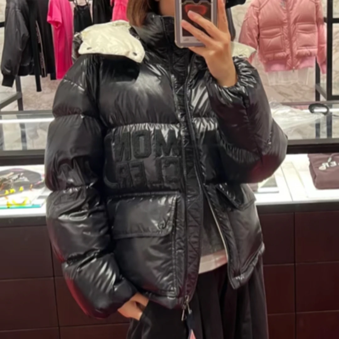 99新 MONCLER A1296 蒙口abbaye黑白拼色羽绒服外套