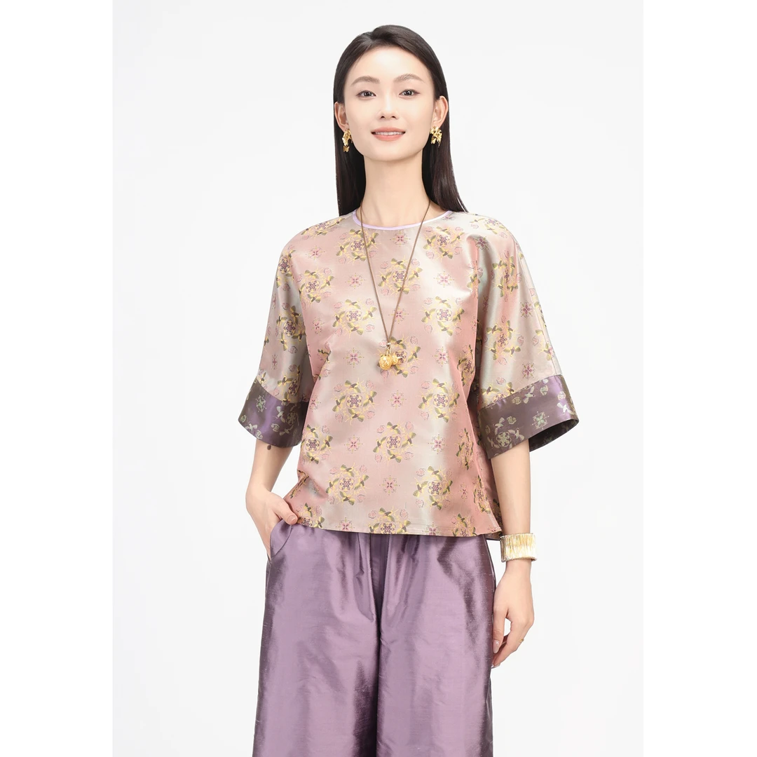 矝羽轩JINYU矜羽【风雅来客-四燕衔泥】张和才蜀沙锦四燕衔泥短袖