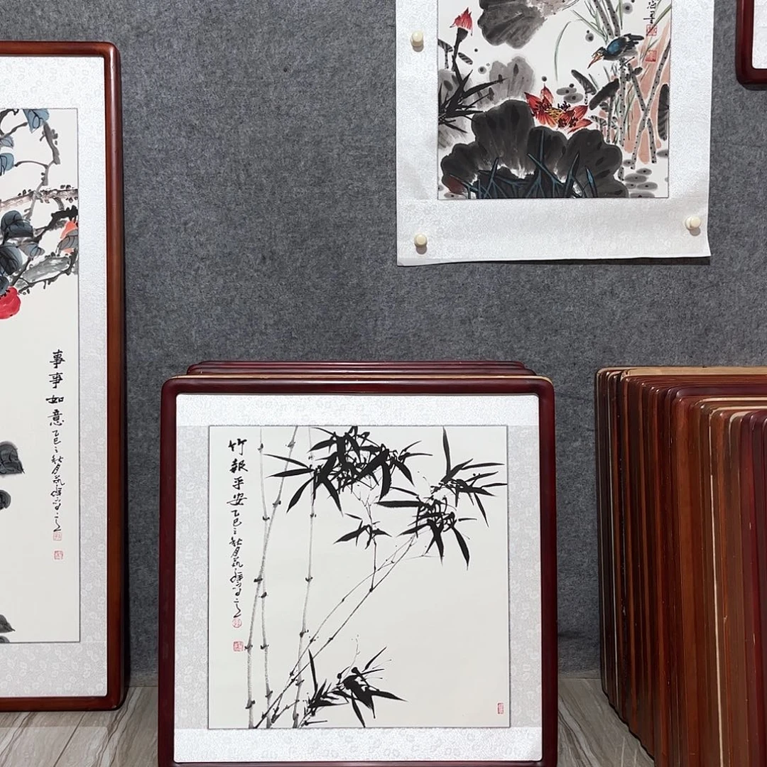 国画书画作品带框63×63