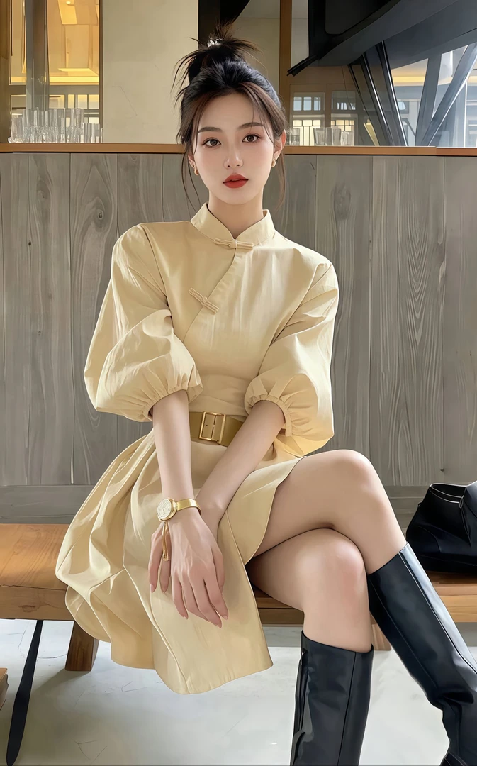 SS898漂亮独特嫩黄色新中式长款连衣裙春新款钓系气质法式连衣裙