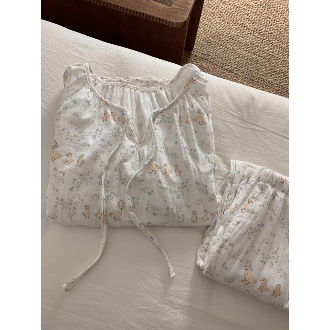 【碎花小鸭】韩版可爱长袖睡衣套装女春秋款2025新款家居服可外穿