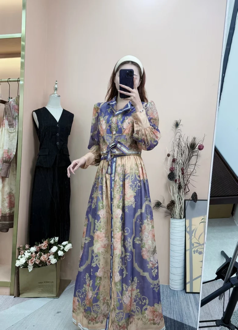 [依易原创]D家高定小众轻奢秀场款渐变色繁花长裙套装D0511