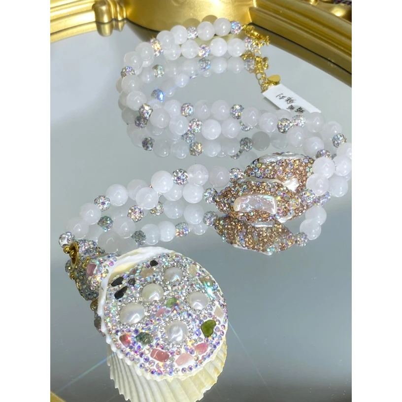 铜合金合成锆石项链 TTSD 白色贝壳时尚潮流百搭款毛衣链 3718