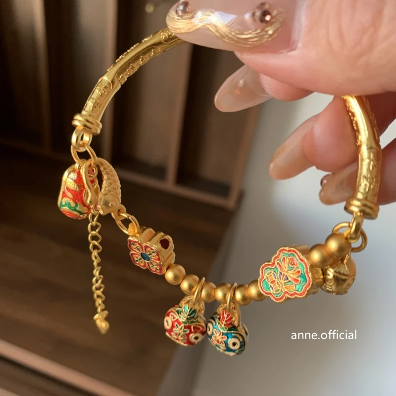 铜合金手链 【S190】复古国风珐琅吞金兽半镯手链精致高级感手链