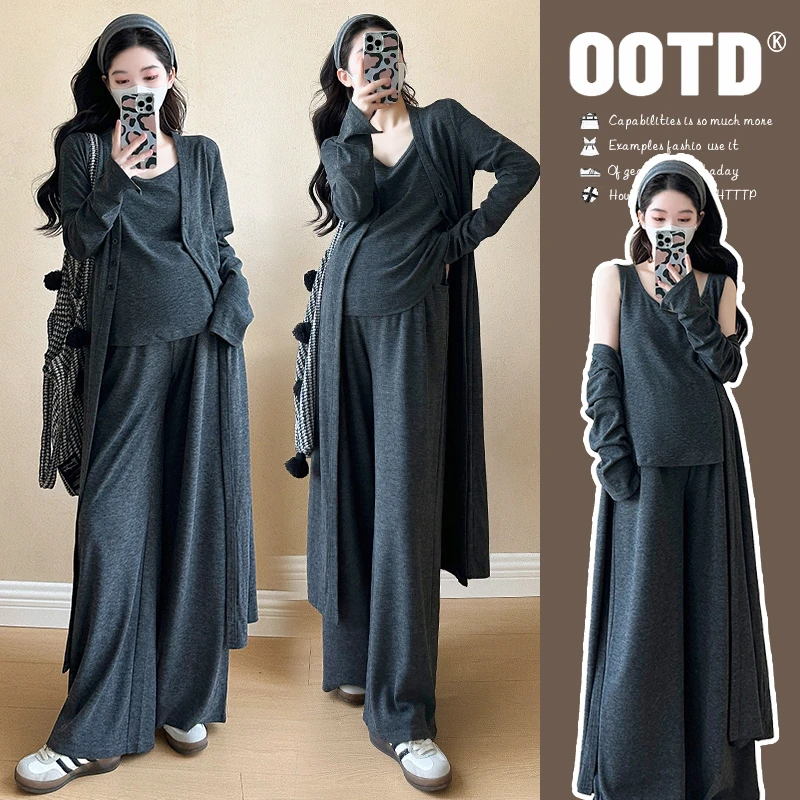 Y3316#2.18孕妇2025春季休闲简约大码三件套套装