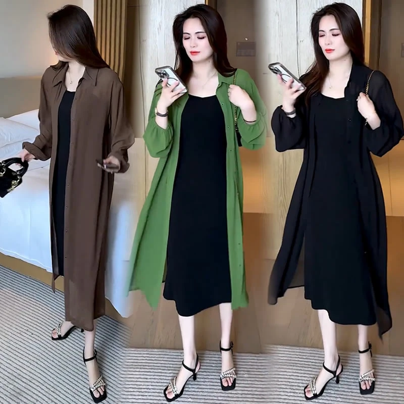 【有运费险】宽松显瘦中长款衬衫女垂感2025夏季新款薄款过膝防晒衫