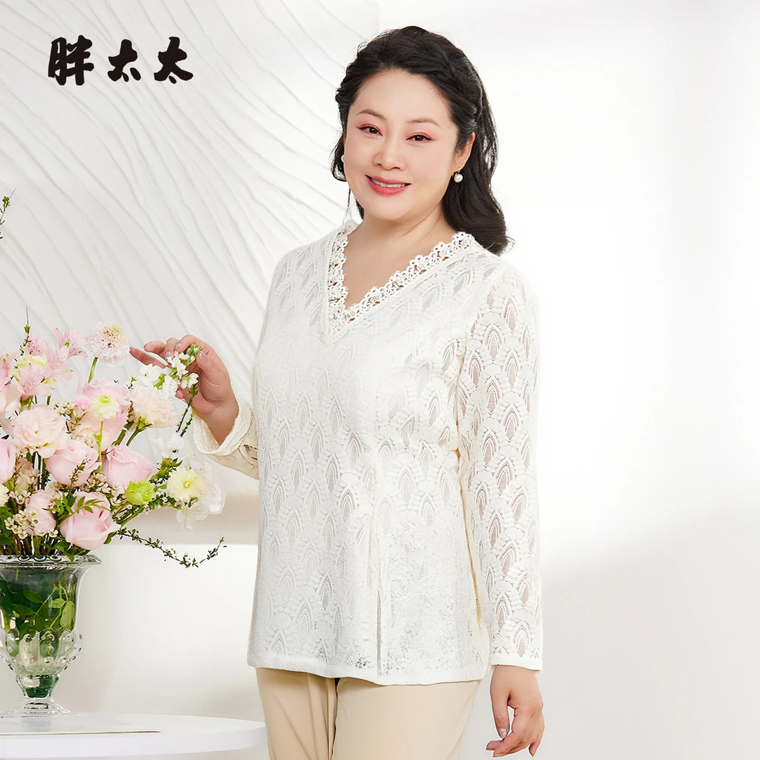 胖太太秋冬新品大码女装蕾丝衫时尚显瘦胖mm长袖T恤小衫325389910