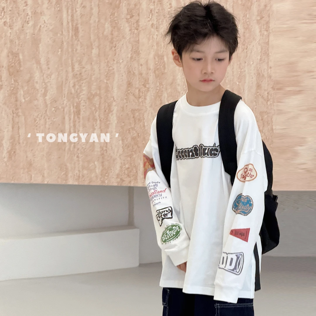 男童春季长袖T恤新款中大童个性时尚打底衫儿童薄款韩版上衣58089