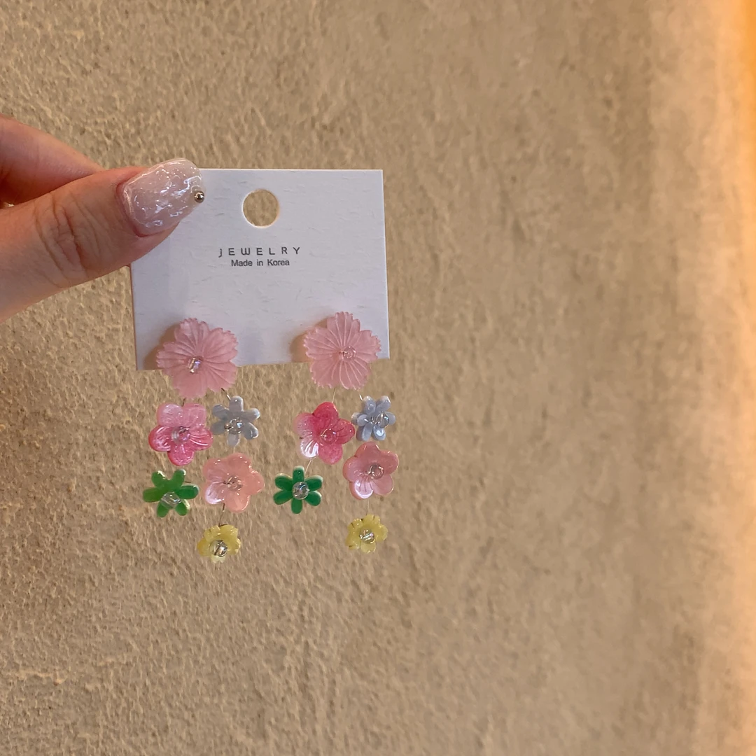 合金亚克力耳饰 夏日精致小清新花朵耳钉女多巴胺甜美少女心耳饰